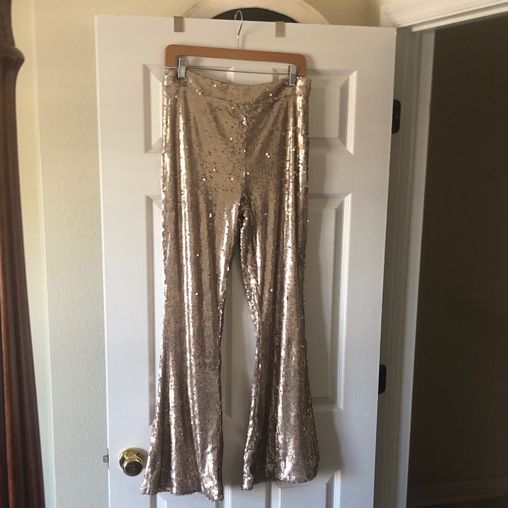 Retro, bell bottom, glam, holiday, party pants.